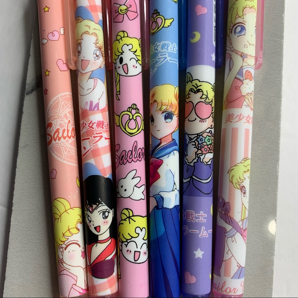 Sailor Moon 0.5mm black gel pens set of 6 new
